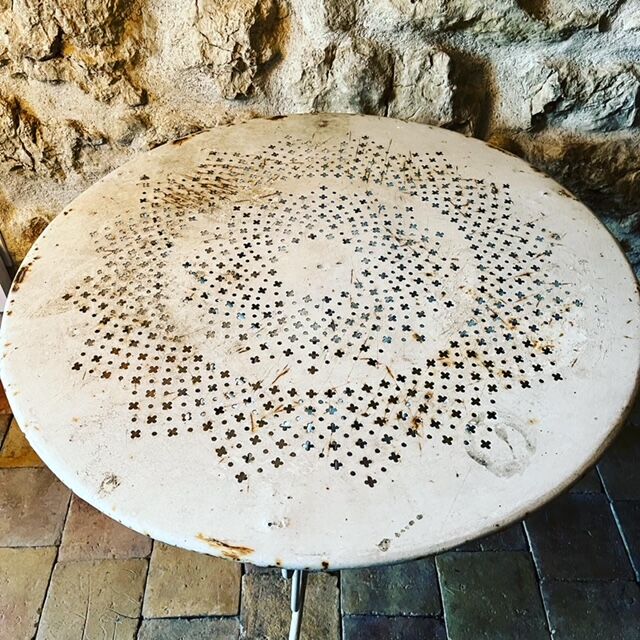 White wrought iron garden table 1960