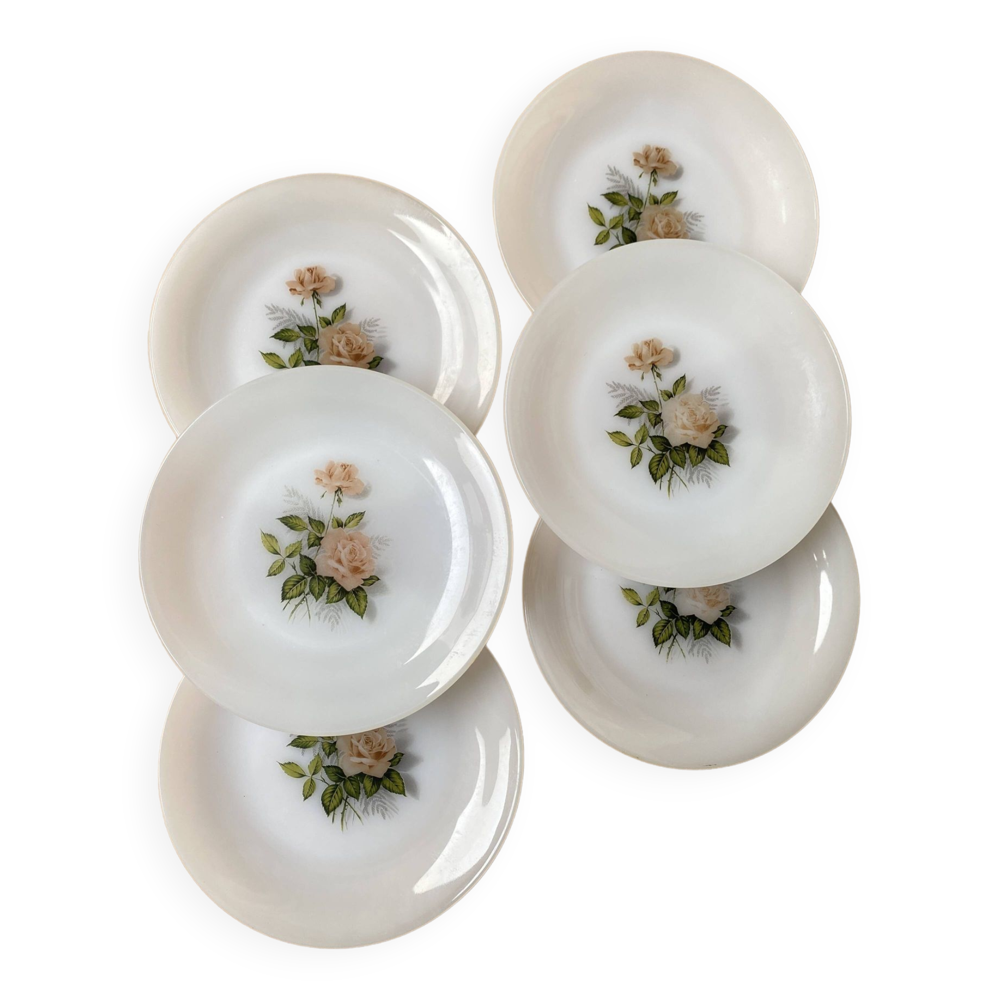 Set of 6 Arcopal Rose de France dessert plates