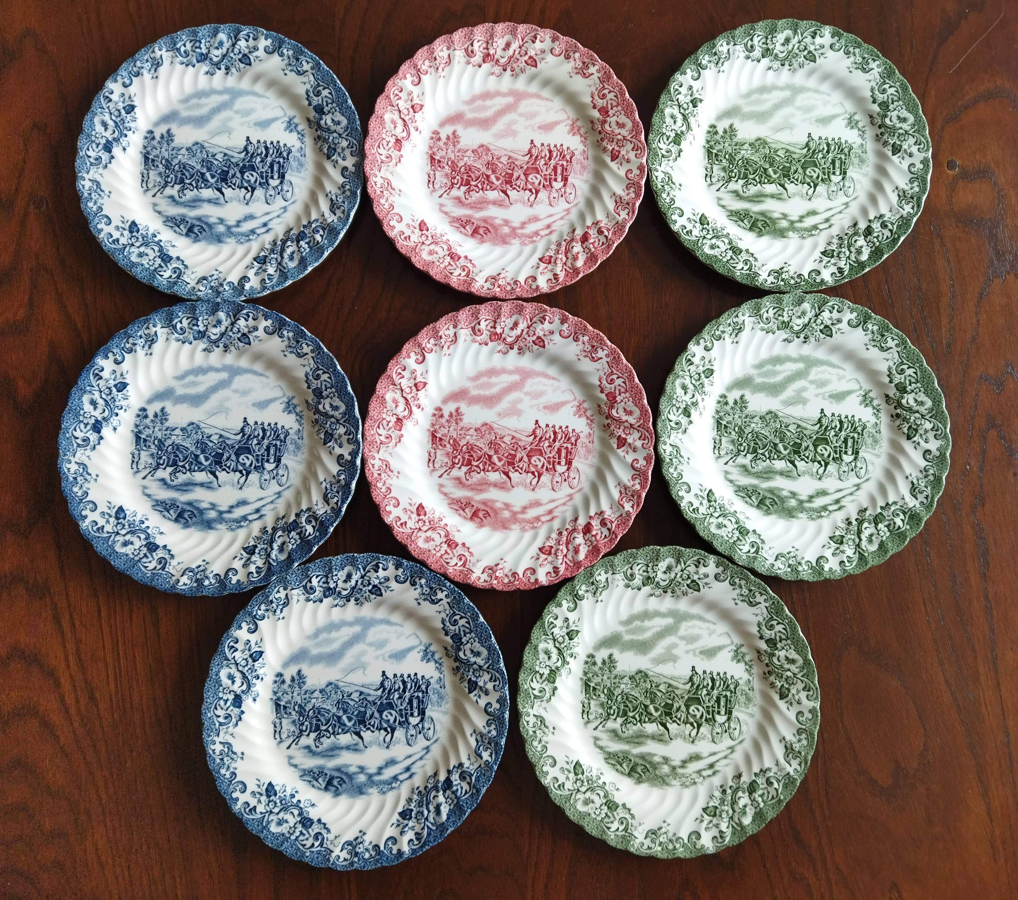 8 Johnson Bros "Coaching Scenes" English dessert plates