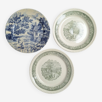 Assiettes plates bleu vert vintage