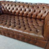 Light brown leather chesterfield sofa
