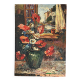 Wildflower bouquet, window with a view, oil on panel 1934
