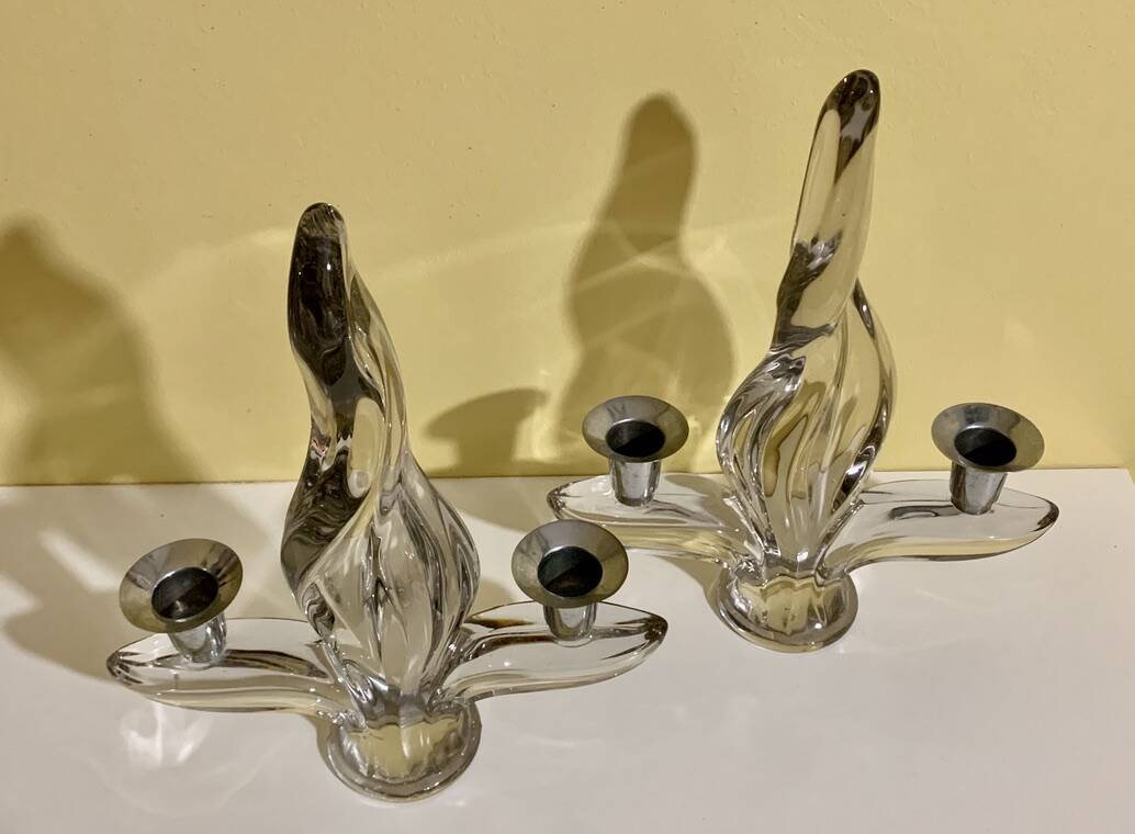 Pair of Glass and Metal Candlesticks Design 1970