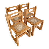 Set of 4 wooden and cane chairs - 1960s/70s