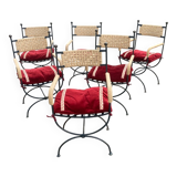 Six. Fauteuils en fer forgé, tressage  cordes