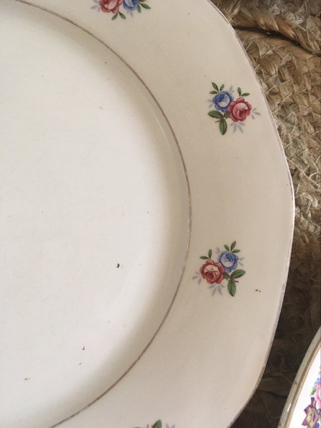 Old plates with matching flowers