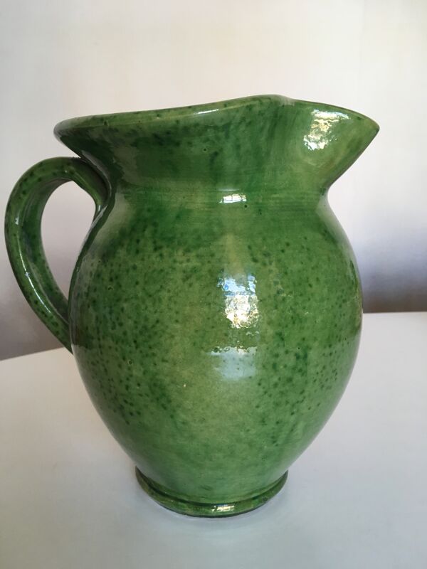 Pichet vase XXL en terre vernissée de Biot vert 1950