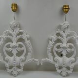 Pair of white patinated wood wall lamps