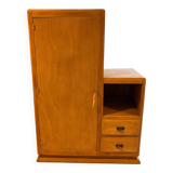 Asymmetrical cabinet made of raw wood