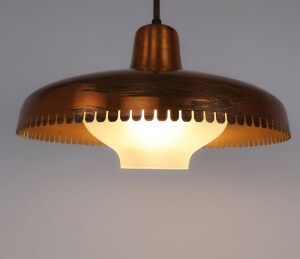 Vintage copper and glass pendant lamp by Jørn Utzon, 1940s