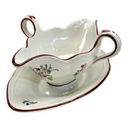 Ancienne saucière faïence Lunéville modèle réverbère rose tulipe