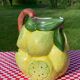 Hand-painted lemon barbotine pitcher vintage Italy