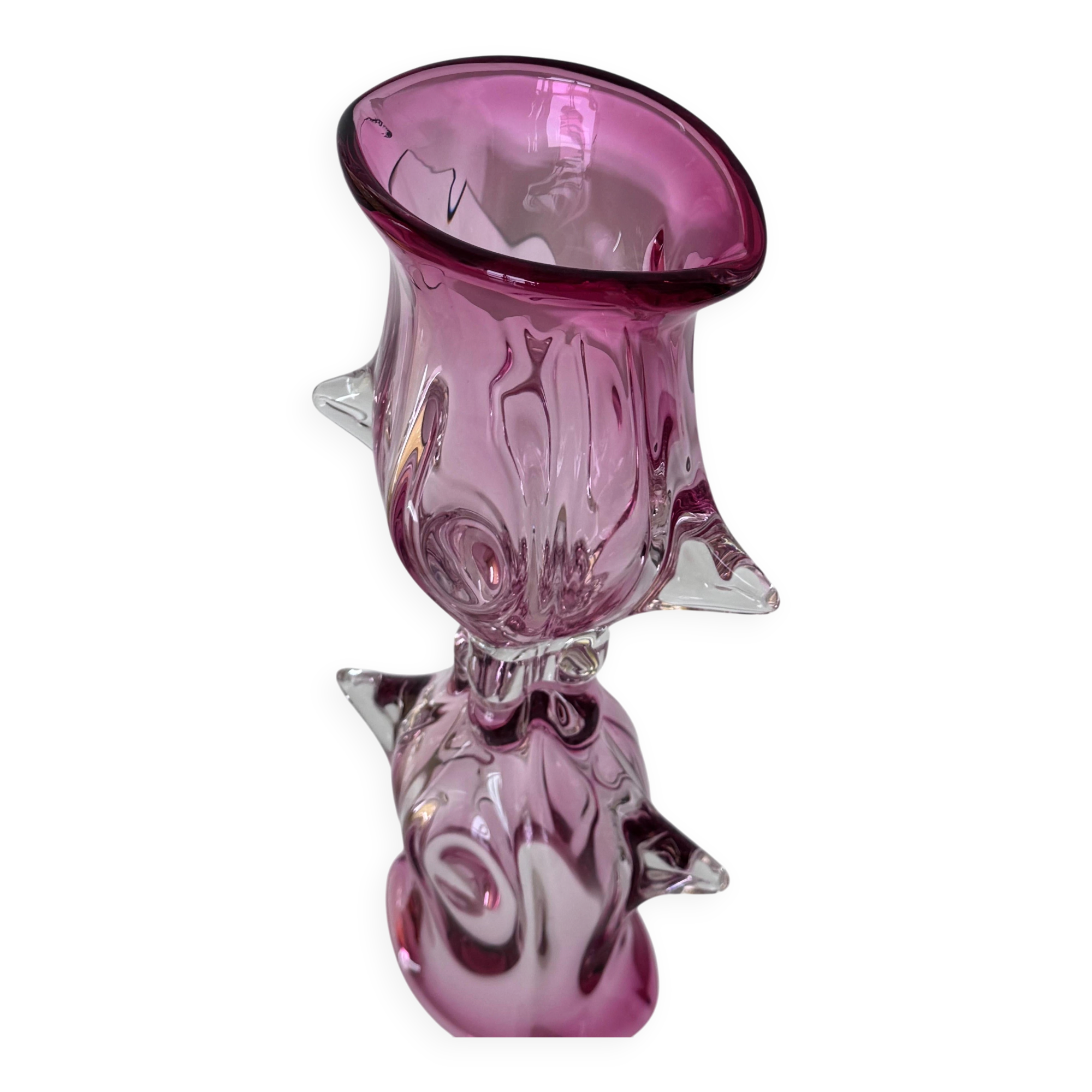 Vase sculptural massif rose, Murano "Sommerso" Artenuove par Pustetto et Zanetti