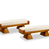 Bench in blond ash. Small-scale Italian craftsmanship. Contemporary.