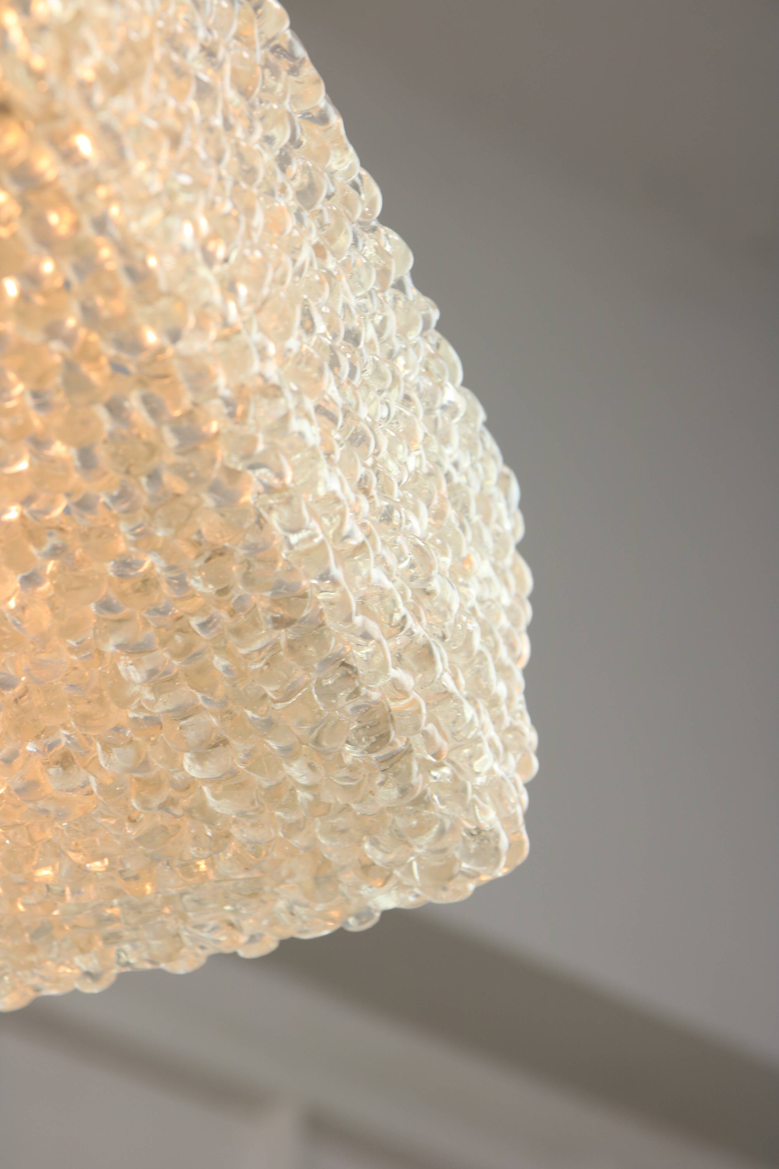 Vintage Textured Glass Chandelier: Mid-Century Kalmar Style Pendant Light