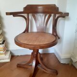 Swivel desk in walnut and rattan
