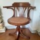 Swivel desk in walnut and rattan