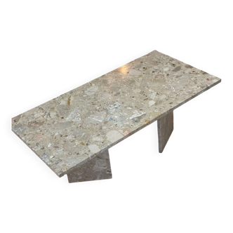 Table basse italienne travertin terrazzo marbre beige vintage