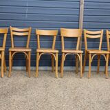 Set of 6 Baumann chairs, light beech, 1960