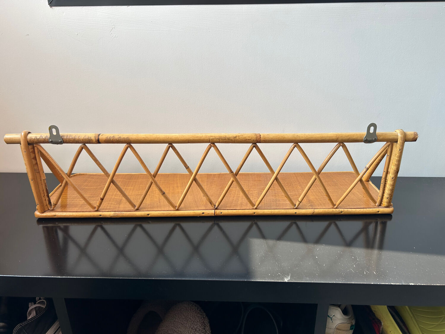 1970s rattan wall shelf
