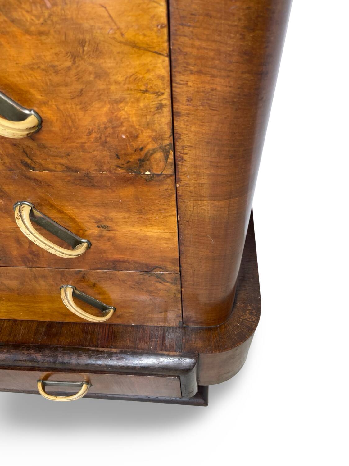 Commode italienne Art déco en ronce de noyer, années 1920