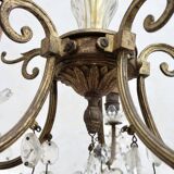Bronze chandelier with crystal pendants circa 1950, 5 lights, H = 81 cm