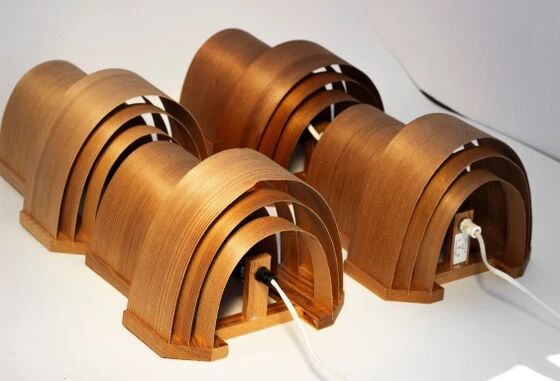 Four wall sconces in pine veneer model 4408 by Translandia - Denmark 1970s.