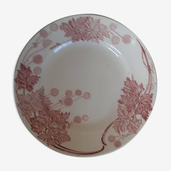 6 assiettes début XXe Lunéville, modèle platane. Décor floral rose foncé, fond blanc