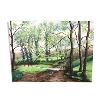 Ancienne huile sur toile 1969 “Au bout du chemin”