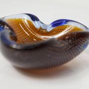 Cendrier Murano verre bullé orange bleu et transparent 1960