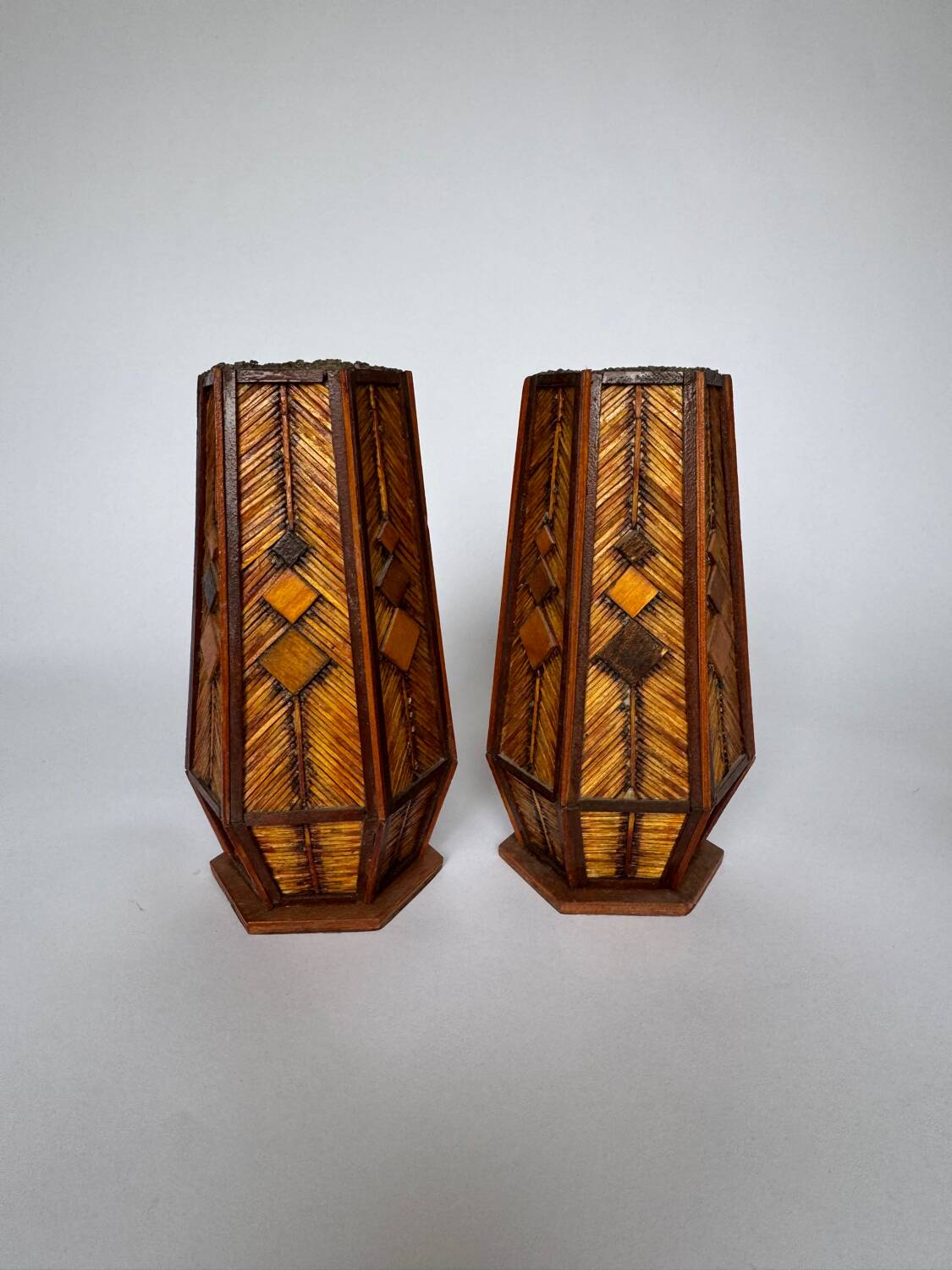 Vintage Mid Century Modern Handmade Tramp Art Matchstick & Geometric W