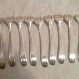Set of 9 art deco silver oyster forks