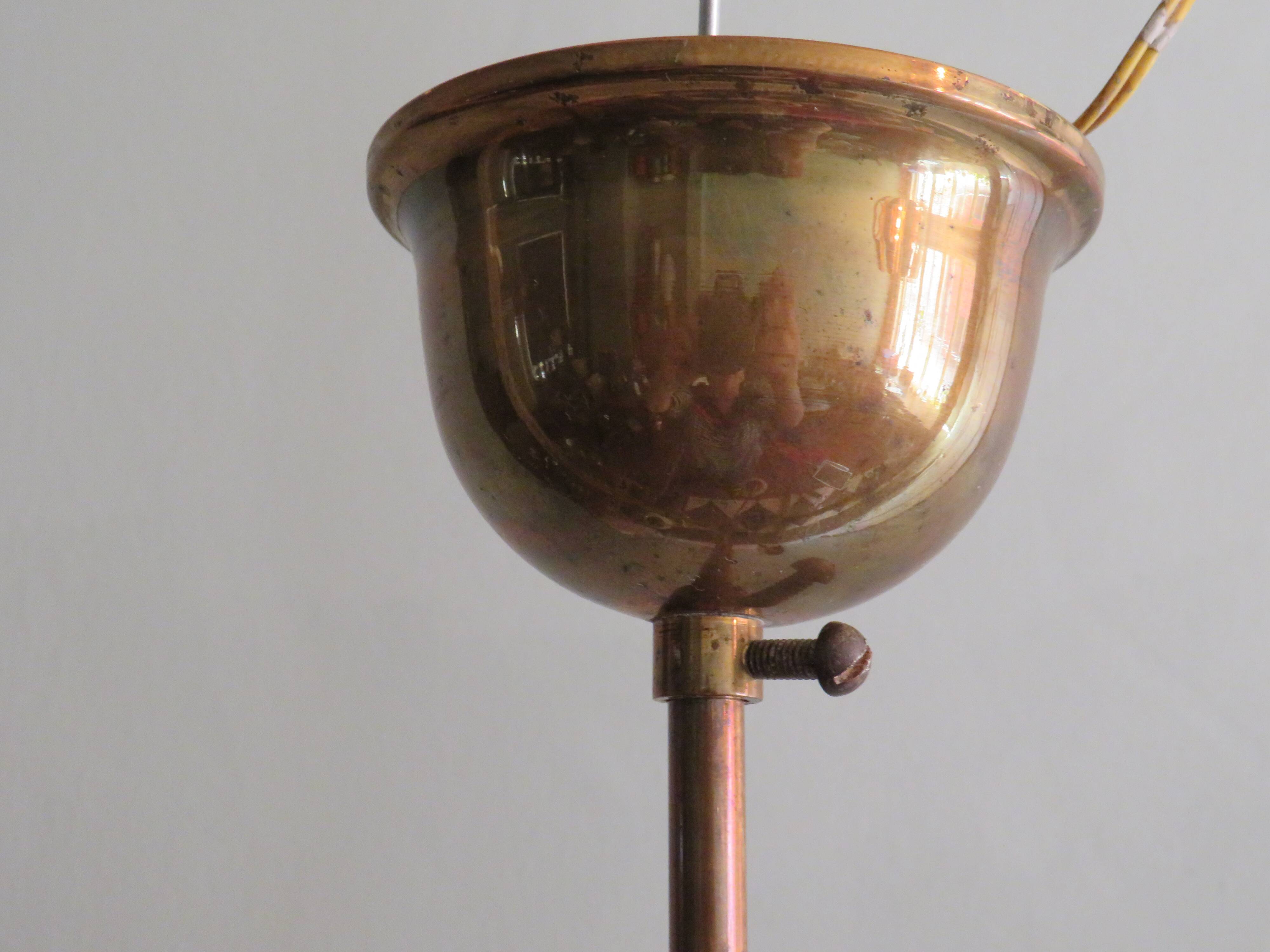 Scandinavian 3-arm chandelier, teak, brass and 1960 glass