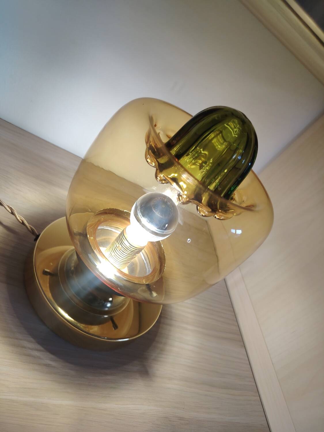 Amber green Murano globe as a lamp