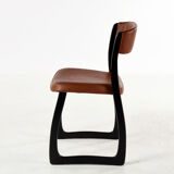 Set of 4 vintage wood and skai sled chairs