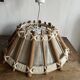 Large Scandinavian pendant light, natural wood, jute, wool, 70s