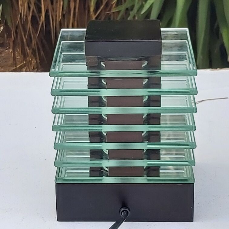 Demeter wood and glass lamp Maison Desny 1980