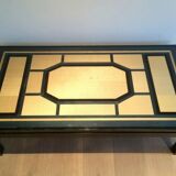 Beautiful coffee table lacquered in black, eggshell and blue