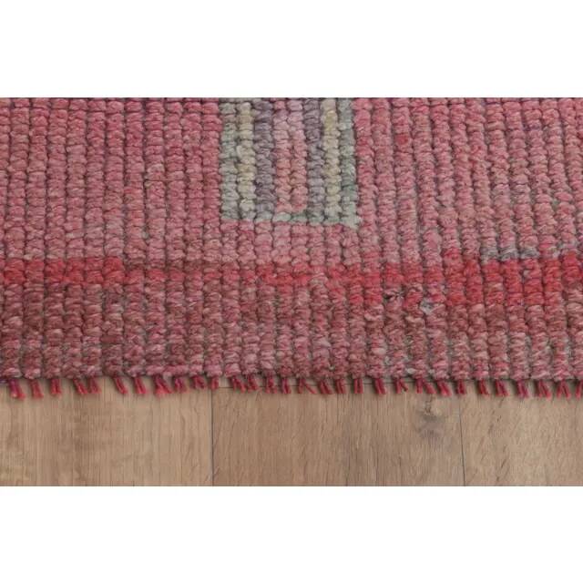 1970s Vintage Turkish Handmade Wool & Cotton Pink Runner Rug 83x307