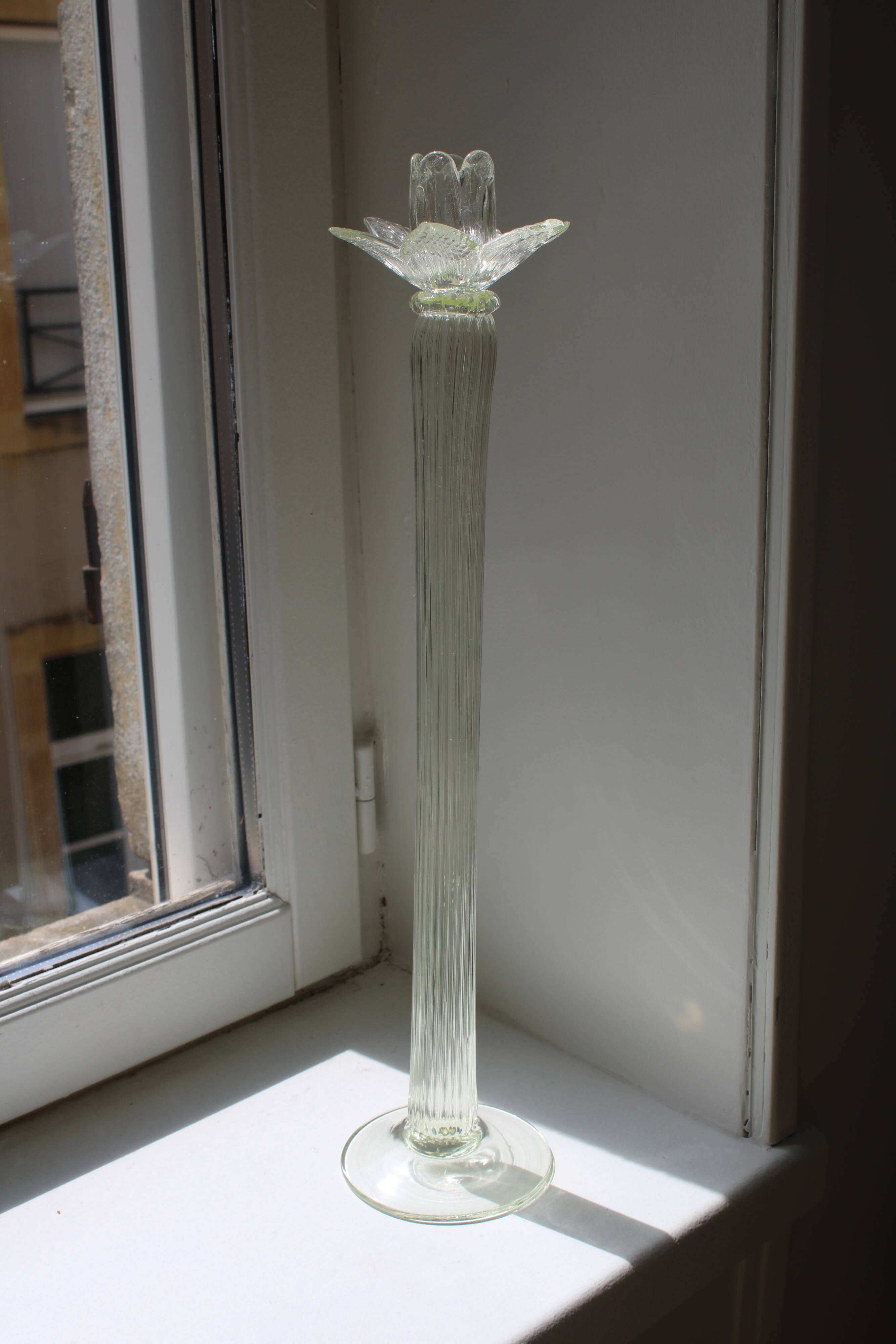 Large antique transparent Murano candlestick