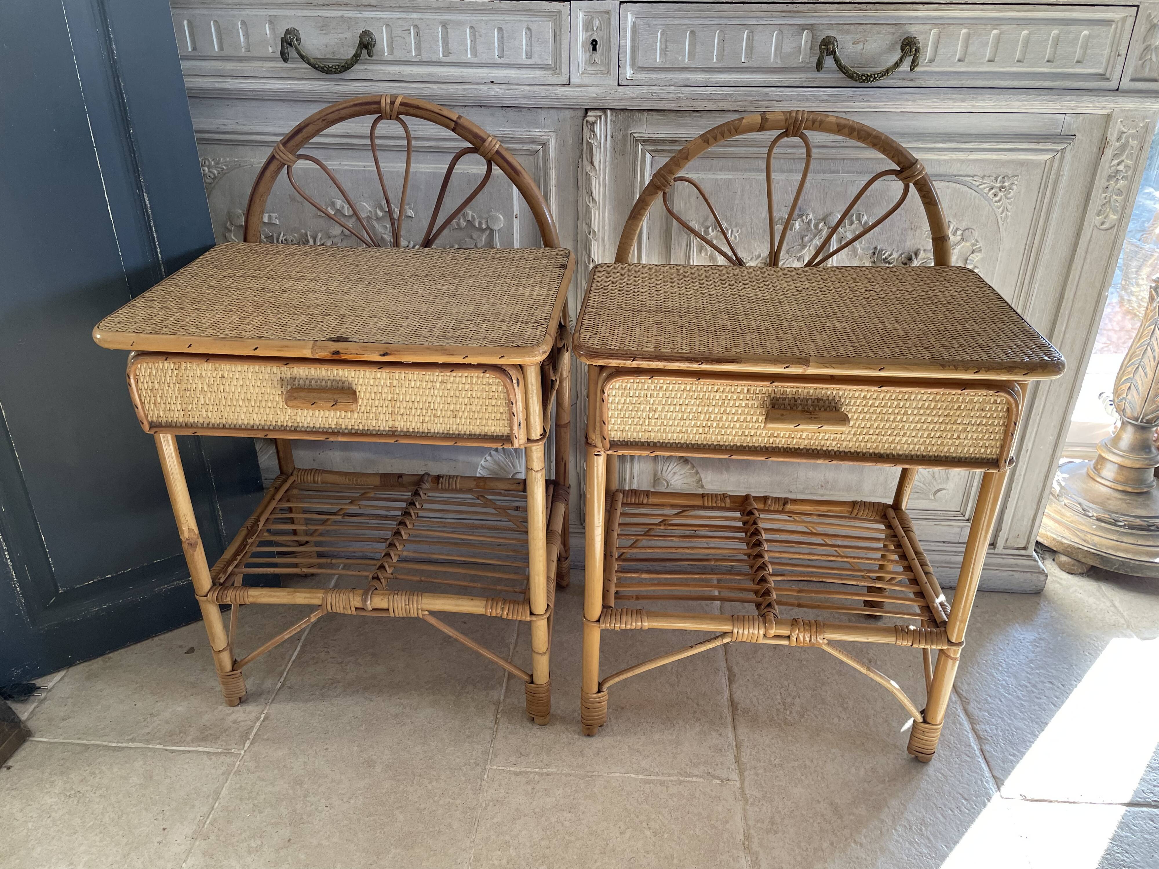 Pair of rattan bedside tables