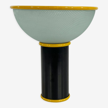 Lampe de table postmoderne  jaune et noire en métal et verre 1980