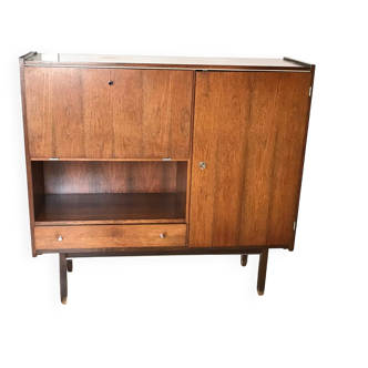 Mid-Century rosewood furniture in brown, 1960s — drop-down, drawer and lockable door