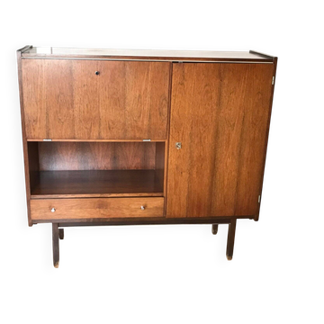 Mid-Century rosewood furniture in brown, 1960s — drop-down, drawer and lockable door