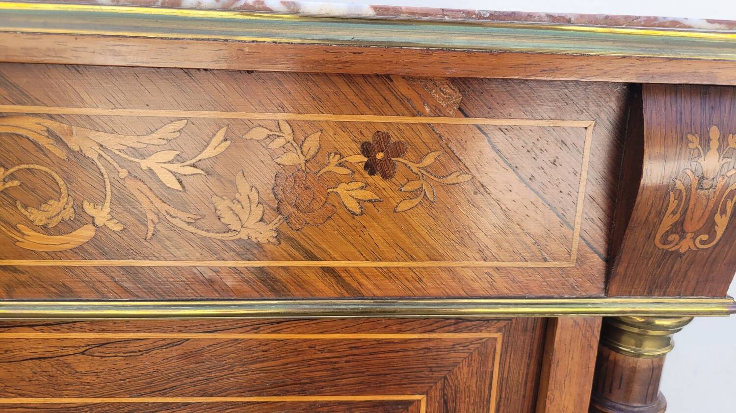 Napoleon III sideboard in floral marquetry and marble 19th century