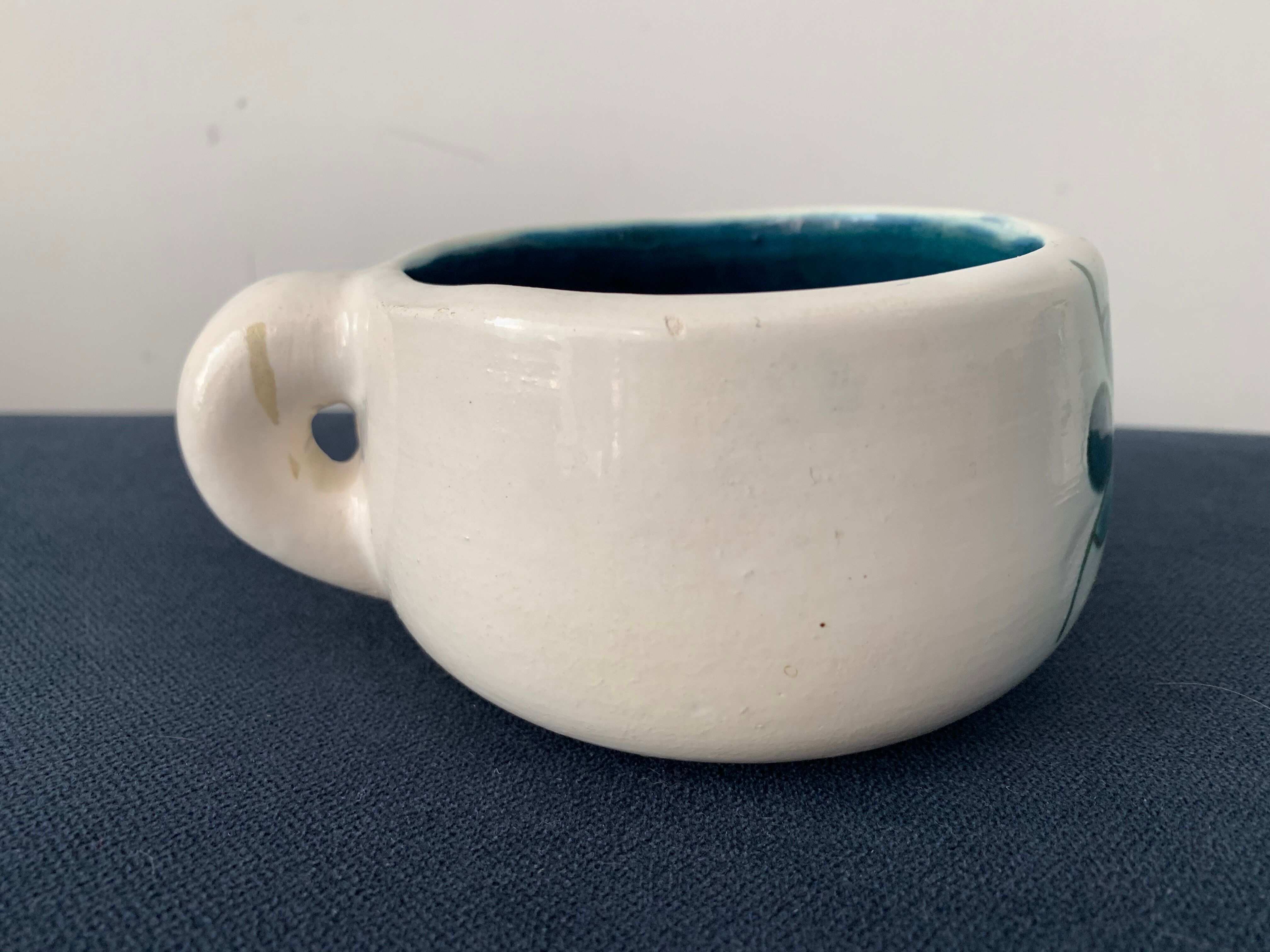 2 cups maja white and blue enamelled ceramic cups