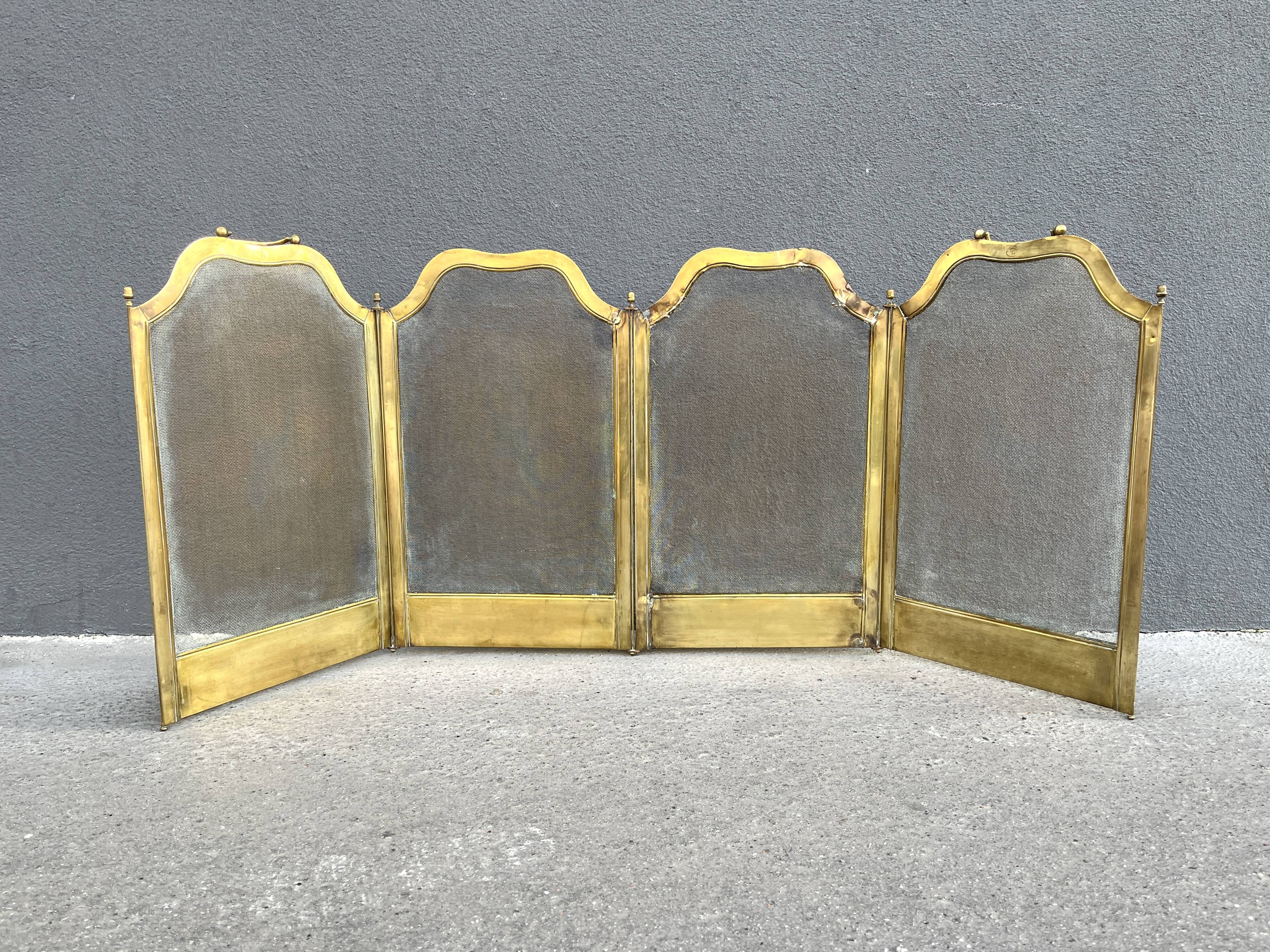 19th-century fireplace screen by Bouhon Frères in brass