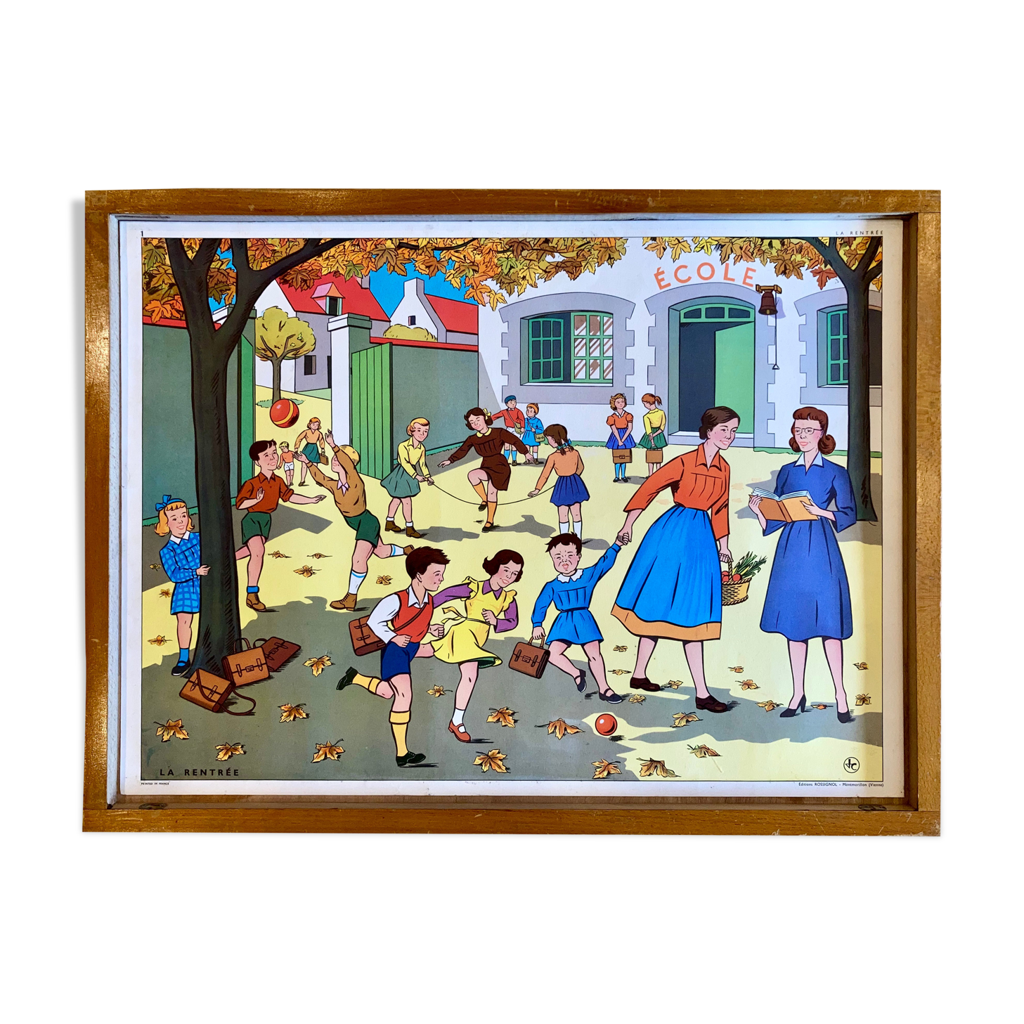 Educational poster elocution Rossignol vintage 60s - back to school and the harvest