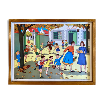 Educational poster elocution Rossignol vintage 60s - back to school and the harvest