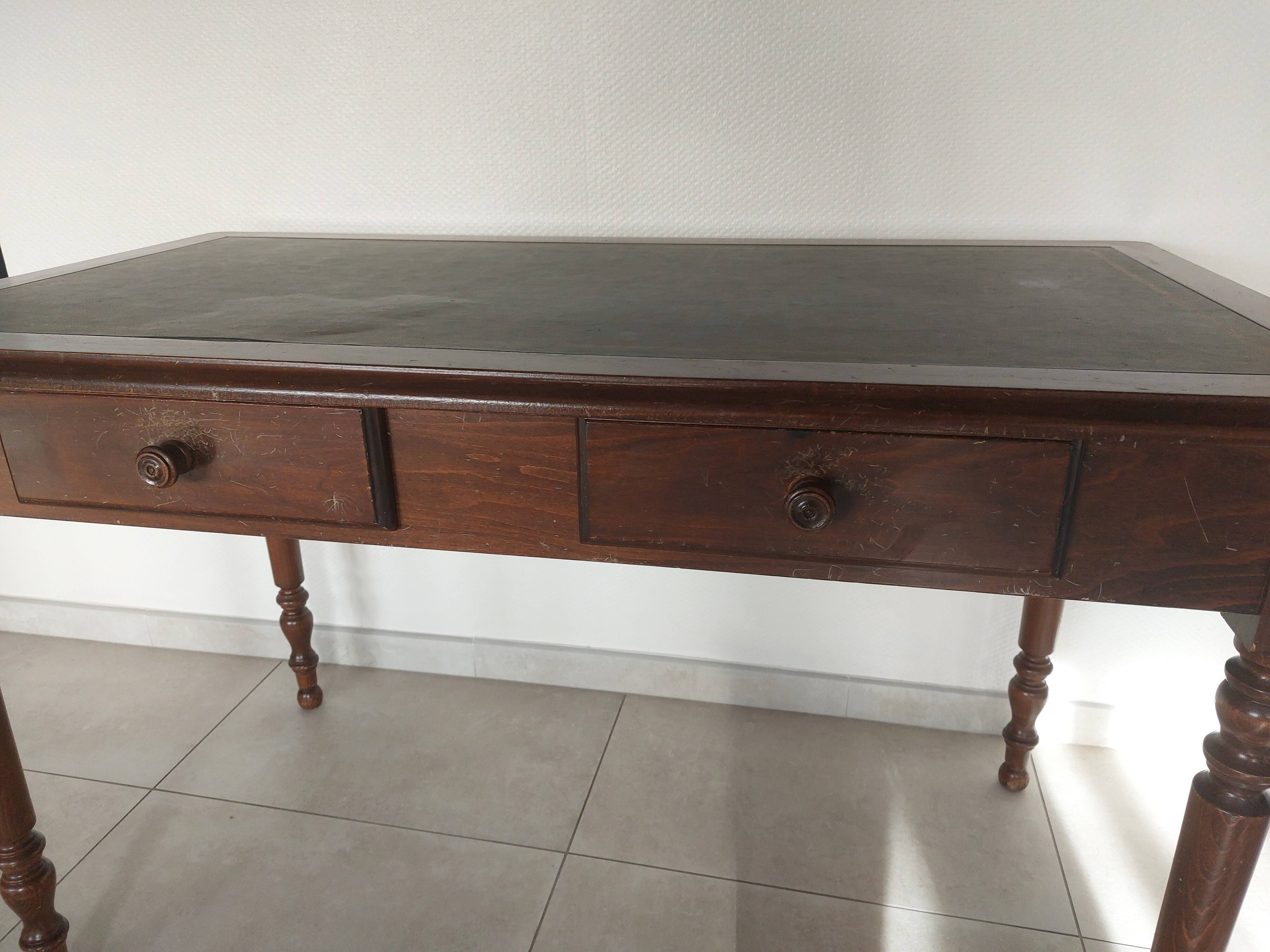 wooden desk, green leather top